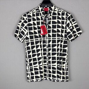 HUGO Black & White Grid Brushstroke Short-Sleeve Shirt
